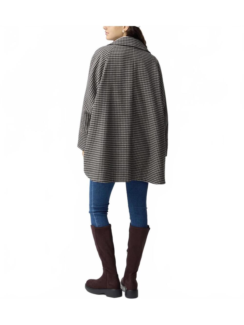 Uniqlo GU COZY MELTON Checked Cape Coat NWT Black Brown XS - Picture 3 of 7